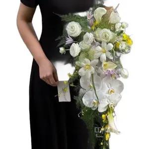 촬영용웨딩부케 꽃다발 고급 안개꽃 웨딩부케 실크플라워 폭포