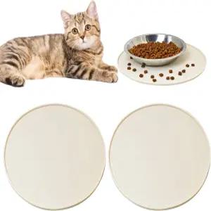 BNOSDM 실리콘 고양이 사료 매트 2팩 개 그릇 식용 및 물 미끄럼 방지 방수 중소형 반려견용 원형 식판