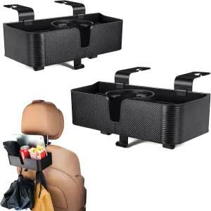 후크가 달린 Amazicha 자동차 헤드레스트 뒷좌석 정리함 3in 1 시트 여행 액세서리용 3.7인치 컵 홀더 2PCS