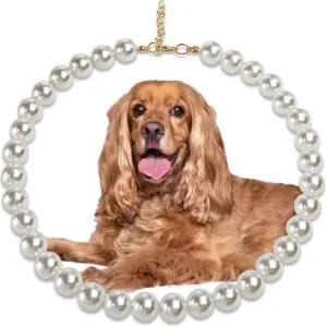 청키 펄 도그 칼라 대형 품종0.55인치 조절 가능한 목걸이 구슬 모조 화이트 중간 크기 18.921.4인치