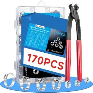 170개 304 스테인리스 스틸 싱글 이어 호스 클램프 핀서 포함 11사이즈 1/4-1인치 일정 크림프 스텝리스