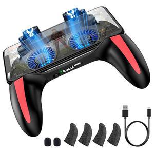 4000mAh 파워 뱅크와 쿨링 팬이 장착된 모바일 게임 컨트롤러, L1R1이 PUBG / 콜 오브 듀티 포트나이트용 조이스틱을 트리거하고 4.7-7인치 안드로이드 iOS 폰용 게이밍 그립 게임패드를 출시합니다