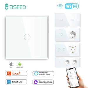 BSEED Wifi 터치 스위치 EU 소켓이있는 벽 조명 USB Type-C 플러그 Tuya Smart Life Alexa Yandex App 제어