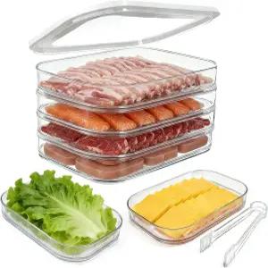 뚜껑이 있는 냉장고용 호쿠드 델리 고기 용기 클립이 4겹 적층 베이컨 투명 콜드 컷 치즈 위한 저장 BPA