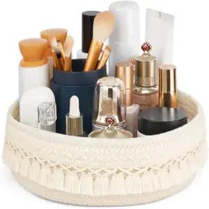 Mkono 메이크업 향수 홀더 정리함 마크라메 장식 직조 로프 바구니 보호 화장품 책상 보관 드레서 스킨