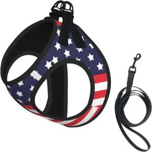 아메리칸 스타 플래그 노 풀 개 하네스 및 목줄 세트 소형견용 반사 조끼 산책 하이킹용 조절 가능한