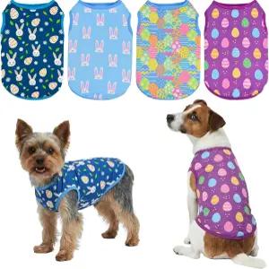 4팩 이스터 개 탱크 탑 봄 여름 컬러풀한 민소매 애완동물 의류 토끼 패턴 의상 소형 중형견용 강아지 조끼