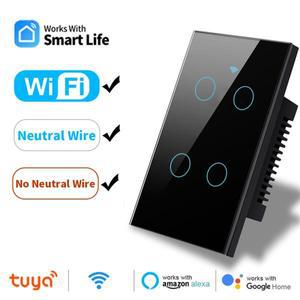 Tuya US WiFi 스마트 라이트 스위치 중립선/중립선 없음 터치 라이프 Alexa Google 홈 1/2/3/4 Gang과 함께