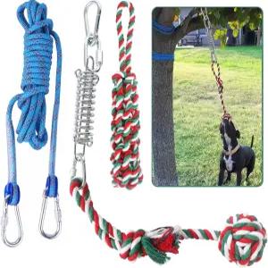 HOPET 반려견 야외 번지 걸이 장난감 중대형견이 운동할 수 있는 테더 줄다리기 내구성 인터랙티브