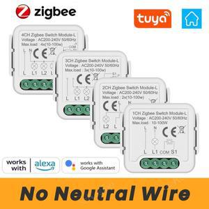 중립 없음 Tuya ZigBee 3.0 스마트 스위치 모듈 1 2 3 4 갱 와이어 필요 홈 DIY 라이트 차단기는 Alexa Goo