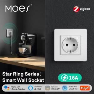 MOES Tuya ZigBee 스마트 소켓 EU 벽 내장형 콘센트 에너지 모니터 표시기 App 원격 제어 음성 Alexa Googl