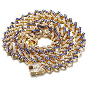 대형견을 위한 링크 다이아몬드 18K 블루 목걸이 골드 24 사이즈 플래티넘 아이스 기프트박스 장식만 할루카카 도금 14MM 쿠바 가능 22 18 20 16 아웃 체인 칼라 화이트