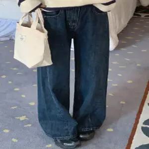 3317 진청 슬럽 절개 와이드핏 데님 (one color) 히든밴딩