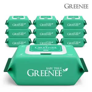 그리니 프리미엄 아기물티슈 그린 100매 x 10팩 캡형