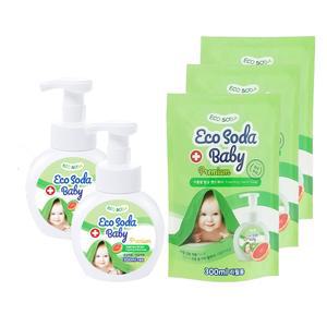 에코소다 베이비 핸드워시 본품2 리필3개, 자연유래성분 거품형 유아 손세정제 자몽향