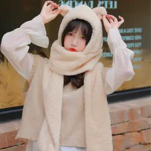 [비투비월드]곰돌이 후드 목도리 뽀글이 후드머플러 여성