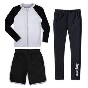 어린이 초등학생 중등 주니어 남아 수영복 긴팔 상의 반바지 레깅스 3종 세트 73 그레이 래쉬가드