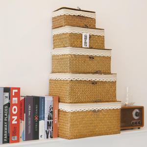 내일의공간 뚜껑 사각 라탄바구니 (커버 포함)