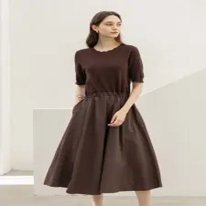 [더핸드메이드]니트 배색 플레어 원피스 _V