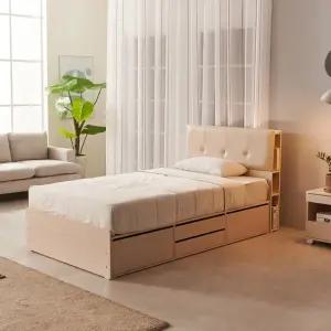 여루네 LED 가죽 헤드 4서랍 수납 침대 프레임 SS 착불