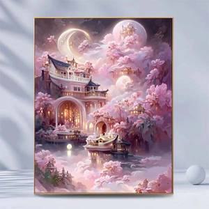 캔버스판넬액자 보석십자수 30cmx40cm - 벚꽃과 동화의 성