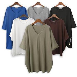 [아이우먼]빅사이즈 여름 반팔 롱 티셔츠 브이넥 라운드 스판티