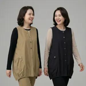 엄마옷 마미소 후드 주머니 지퍼 하프 조끼 국내생산 셔링 할머니 빅사이즈 40 70 마담 중년 여성 옷