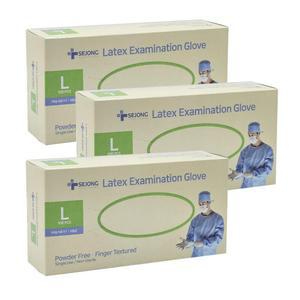 세종 라텍스 장갑 L 100매 x 3팩 의료용 진료용 파우더프리 질긴 두꺼운 일회용 라텍스글러브