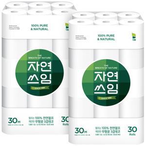 자연쓰임 화장지 천연펄프 화장지 그린 3겹 30m × 30개입 × 2개 총 60롤 광폭 1