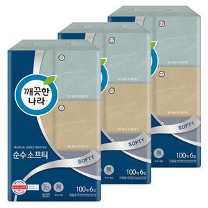 깨끗한나라 순수 소프티 각티슈 100매x6입 x3팩 미용티슈