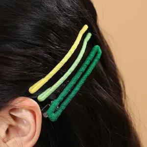[비투비월드][엔젤슈슈] 네모 집게+컬러실핀 헤어핀 2종 세트 그린