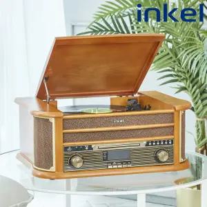 인켈 IK-A2080LP 레트로 우드 턴테이블 LP플레이어 CD플레이어 올인원 블루투스 오디오 카페 인테리어 집들이 선물