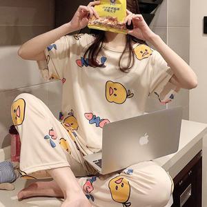 쉬블림로브 (반팔+긴바지) 여성 홈웨어 오리 패턴 잠옷 세트 GWD0404