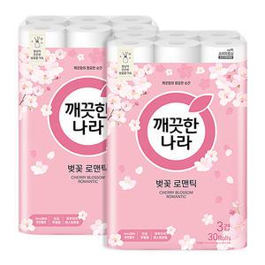 깨끗한나라 벚꽃 로맨틱 화장지 27m 30롤 2팩