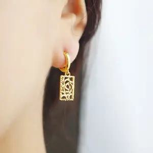 [가앤] 24k순금 사각 장미 원터치 귀걸이 3.75g