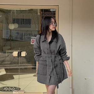 [제작/빅사이즈]이블렛 퓨오딘 허리끈 SET 데님 루즈핏 셔츠자켓 제이스타일