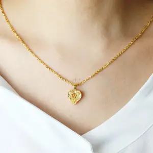 [가앤] 순금 3.75g 하트 목걸이 메달 펜던트 벌집 패턴 골드와이어
