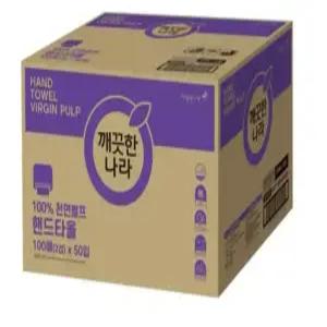 깨끗한나라 100% 천연펄프 2겹 핸드타올 100매 50입