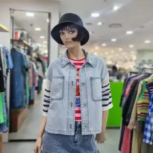 베네통/애플아울렛/니트 배색 데님 셔츠형 블라우스/BABLA2531