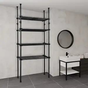 가화홈시스 무광블랙 폭조절 4단 대용량 더블기둥 선반행거 N3LB4040BK