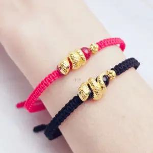 [가앤] 24k순금 뱀 매듭 끈 팔찌 자만옥,오닉스 3.75g