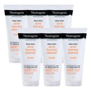 뉴트로지나 딥클린 아크네 포밍 클렌저 175g 6개 / 약산성 폼클렌징