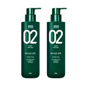 아모스 02 녹차실감 샴푸액 지성 (산뜻한타입) 500g 2개