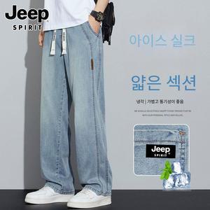 JEEP 지프 남성 얇은 청바지 여름 스트레이트 쿨 와이드핏 청바지