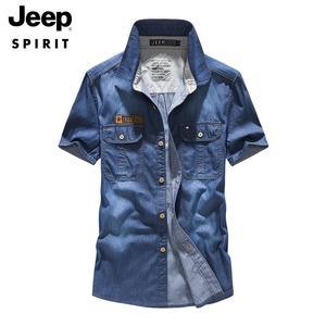 JEEP SPIRIT 남성 데님 반팔 셔츠 여름 캐주얼 청남방