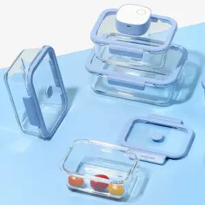 베큐씰 진공 내열유리 밀폐용기 직사각 4종(570ml+950ml+1500ml+2300ml)+진공 펌프 1