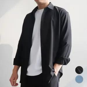 남성 스판 긴팔 셔츠 와이셔츠 블랙 블루 빅사이즈 정장 캐주얼 유니폼 카페 바 매장 자수 당일발