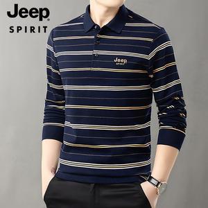 JEEP SPIRIT 봄 가을 남성용 폴라 셔츠 비즈니스 캐주얼 심플 통기성 티셔츠