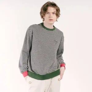 [커스텀어스]스트라이프& 립믹스 하트로고자수 오버핏맨투맨 CXSCOSKMT202 GRY