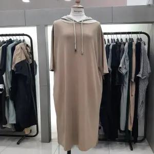 후드 우븐배색 저지 옆트임 롱 원피스AA38OP030_YS